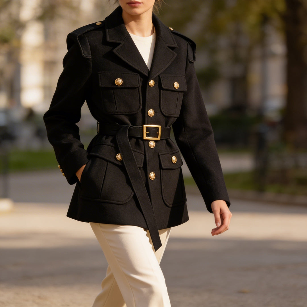 Classic women's blazer coat, versatile for business or elegant everyday wear.