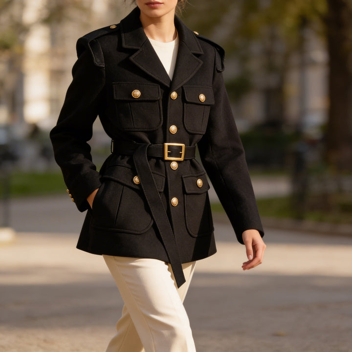 Classic women's blazer coat, versatile for business or elegant everyday wear.