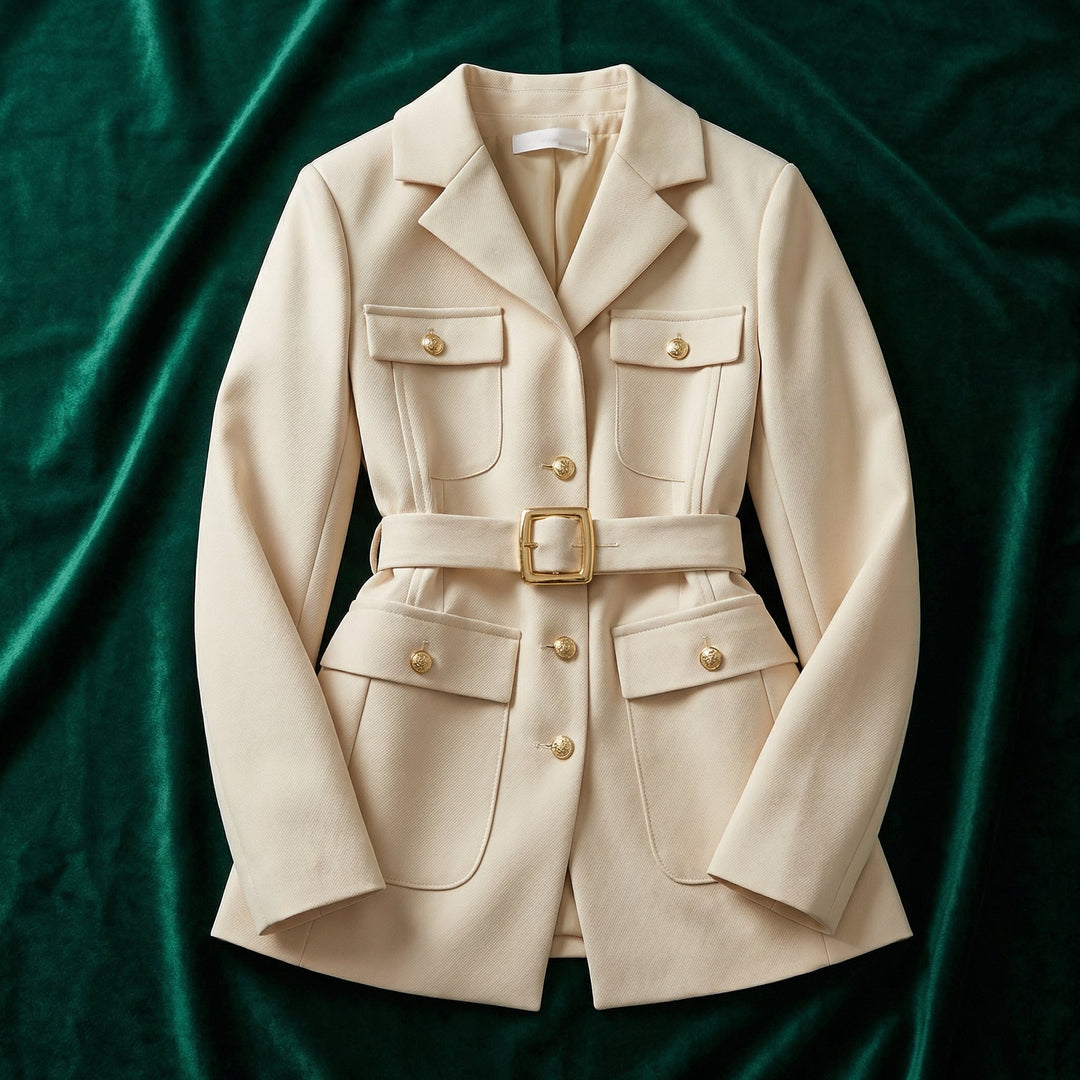 Classic women's blazer coat, elegant and tailored for a professional, versatile style.
