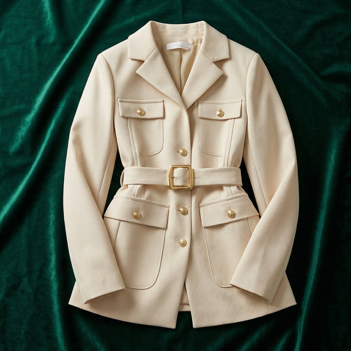 Classic women's blazer coat, elegant and tailored for a professional, versatile style.