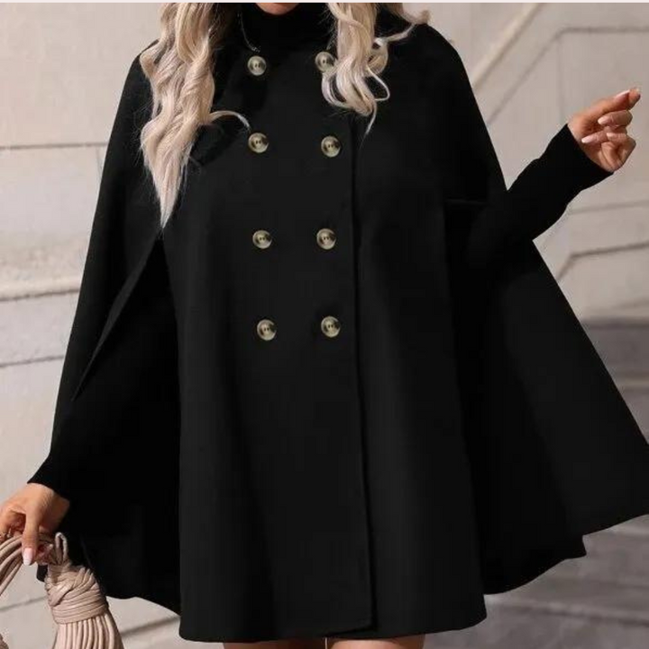 Women's elegant trench coat poncho in a chic, versatile cape style. Perfect fall/spring outerwear fashion.