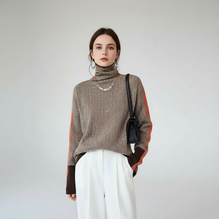 Elvira women's elegant turtleneck sweater, warm knitwear for winter, stylish casual longsleeve top