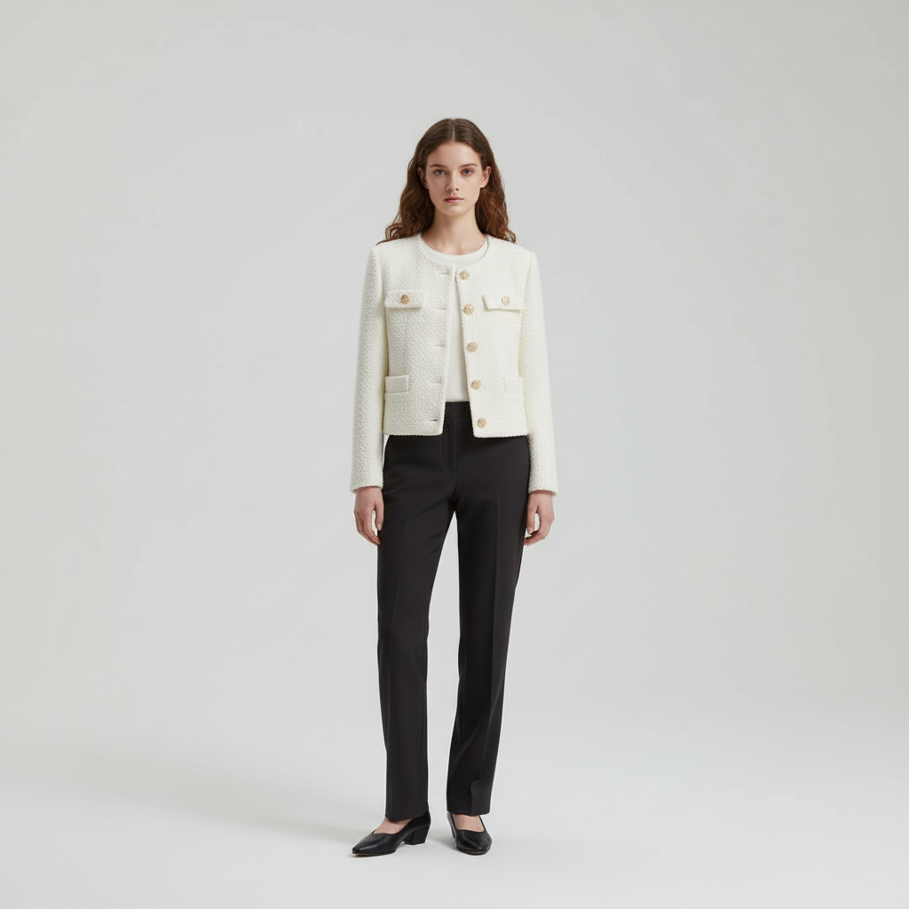Sophisticated women's tweed jacket, Rebecca model, ideal for autumn fashion outerwear