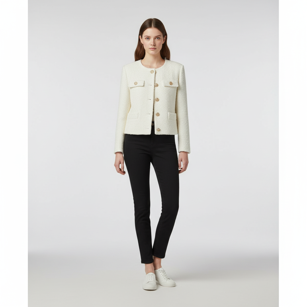 Women's elegant tweed jacket, Rebecca brand, made with acetate, perfect for autumn