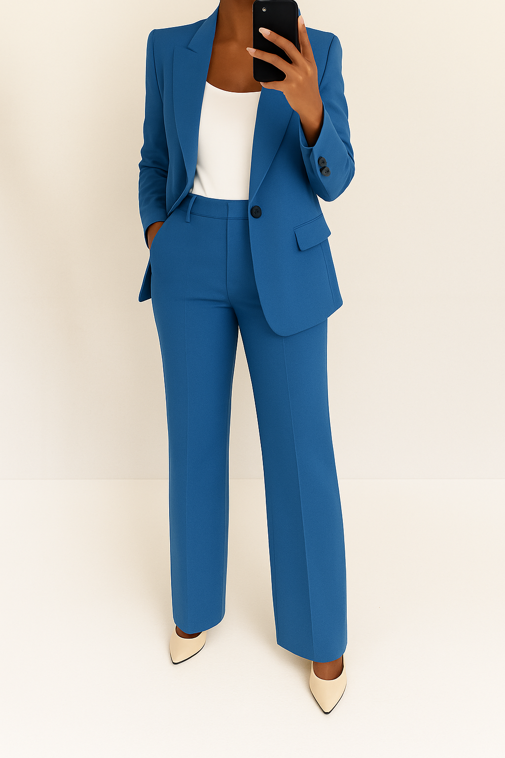 Women's elegant two-piece blazer and wide-leg pants suit set, perfect for office or formal business attire.