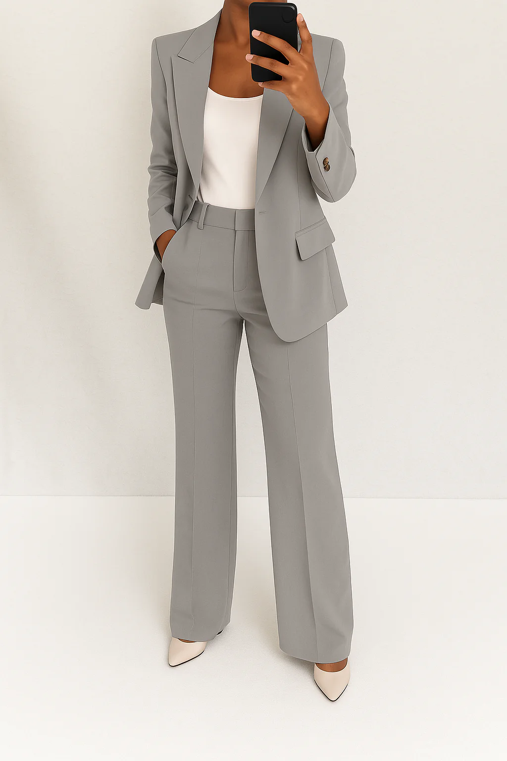 Chic women's formal suit set: tailored blazer & wide-leg pants for elegant business and office wear.