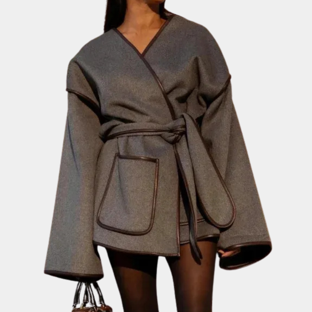 Women's elegant warm gray winter coat. Classic long style, versatile outerwear, perfect for seasonal cold weather fashion.