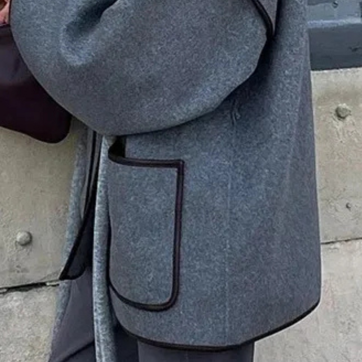 Lucienne women's classic gray winter coat, elegant and warm. Versatile long jacket, perfect fashion outerwear.