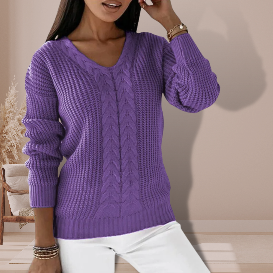 Versatile women's warm pullover sweater for layering. Elegant and cozy long sleeve top for comfortable winter style.