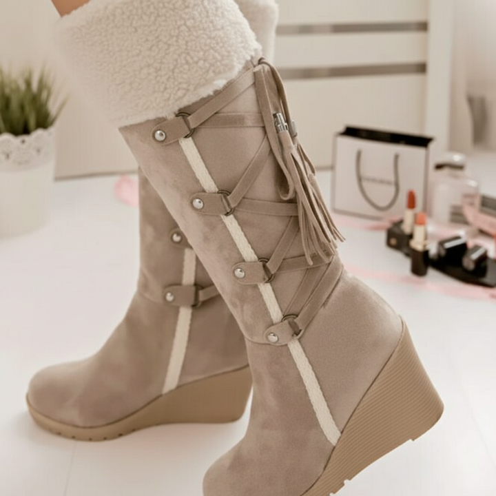 Knee-high 'Elena' warm winter boots for women, designed with a stylish wedge heel.
