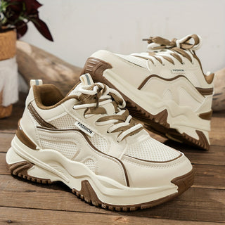 Chic women's platform sneakers, white, providing elevated style & all-day comfort with a thick sole.