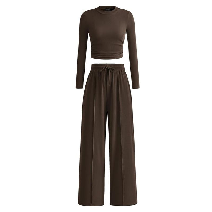 Luxurious modal blend Elia Lounge Set. Soft, comfortable two-piece outfit with wide leg pants & long sleeve top.