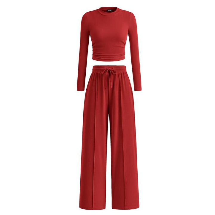 Women's Elia two-piece lounge set. Luxurious modal blend, relaxed fit, stylish wide leg, and long sleeves for comfort.