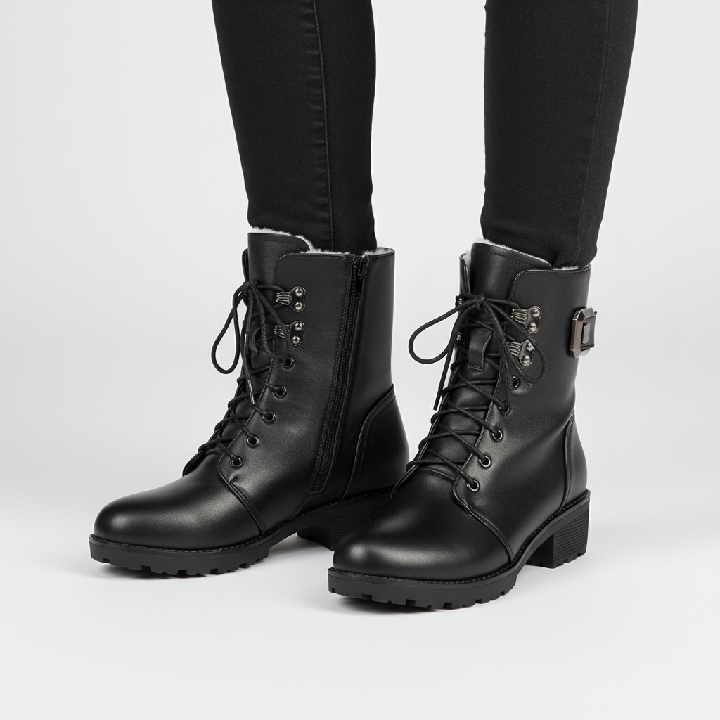 Warm Elisa women's winter boots, PU leather construction with side zipper and wool lining