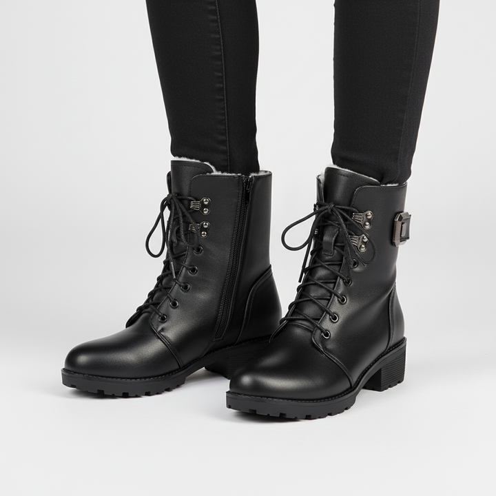 Warm Elisa women's winter boots, PU leather construction with side zipper and wool lining