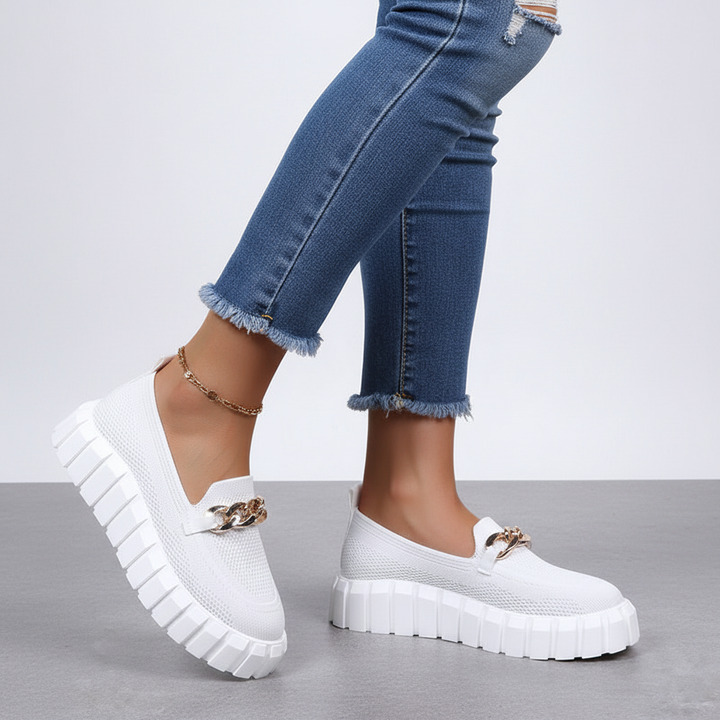 Eliza women's laceless slip-on sneakers, featuring breathable mesh for spring and summer wear.
