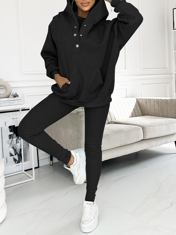 Model showcasing the relaxed fit of the comfortable Elodie women's two-piece loungewear set.