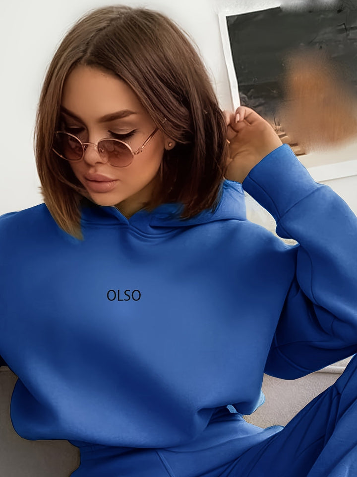 Women's Elvira casual two-piece set with stylish letter print. Includes hooded sweatshirt & comfy pants.