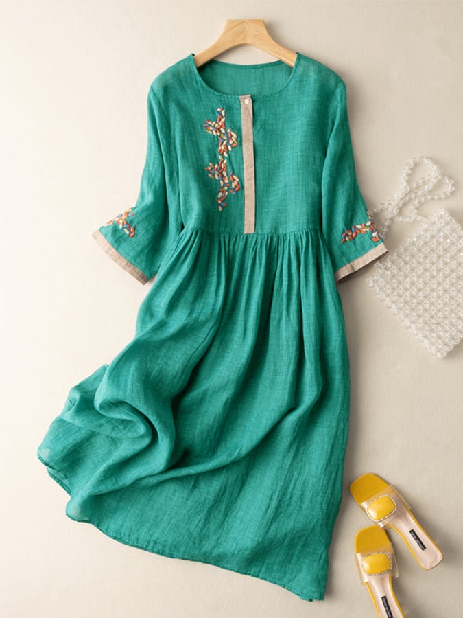 Comfortable women's loose fit dress with intricate embroidery. Ideal for casual summer & everyday wear.
