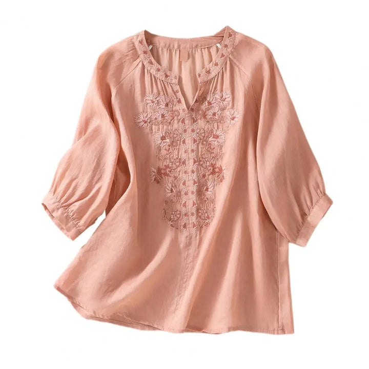 Ladies' casual summer blouse, cotton with intricate floral embroidery, loose fit for ultimate comfort & style.