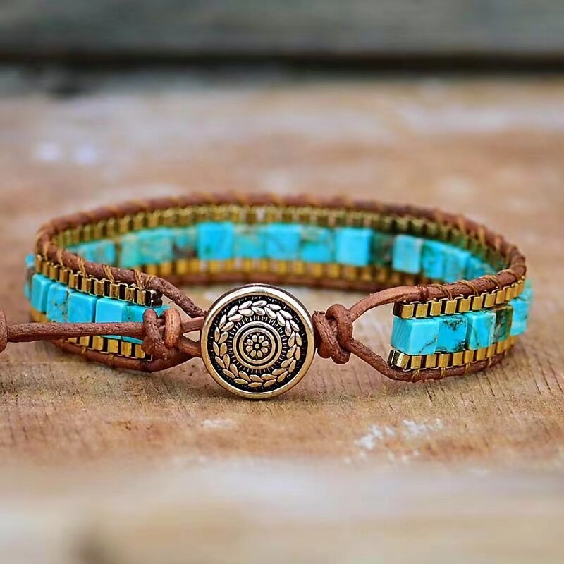 Cairos Emperor Stone Turquoise Bracelet for women, an elegant healing stone accessory with natural variations.