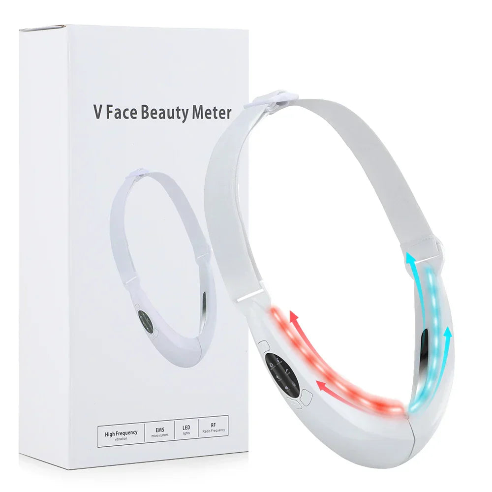 The complete set of EMS facial sculpting device with LED therapy, charger, and instructions