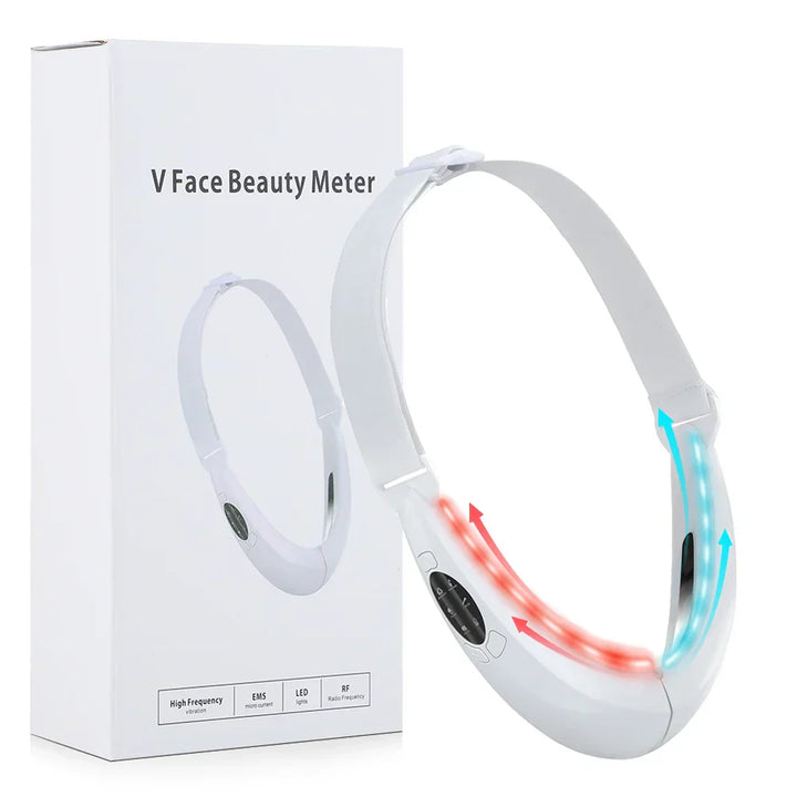 The complete set of EMS facial sculpting device with LED therapy, charger, and instructions