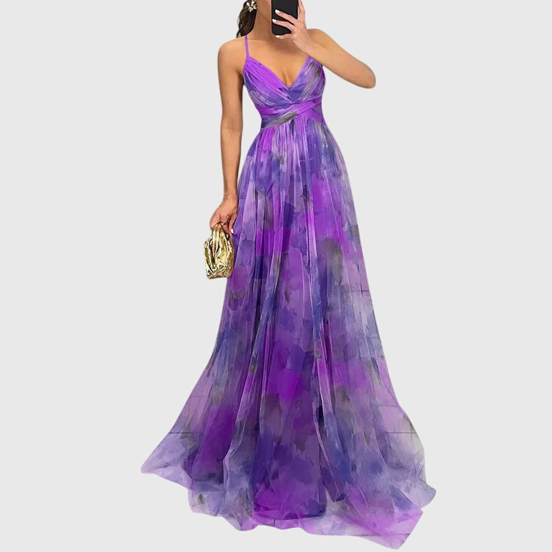 Enchanting floral maxi dress for women, sleeveless with a flattering V-neck, great for spring parties.