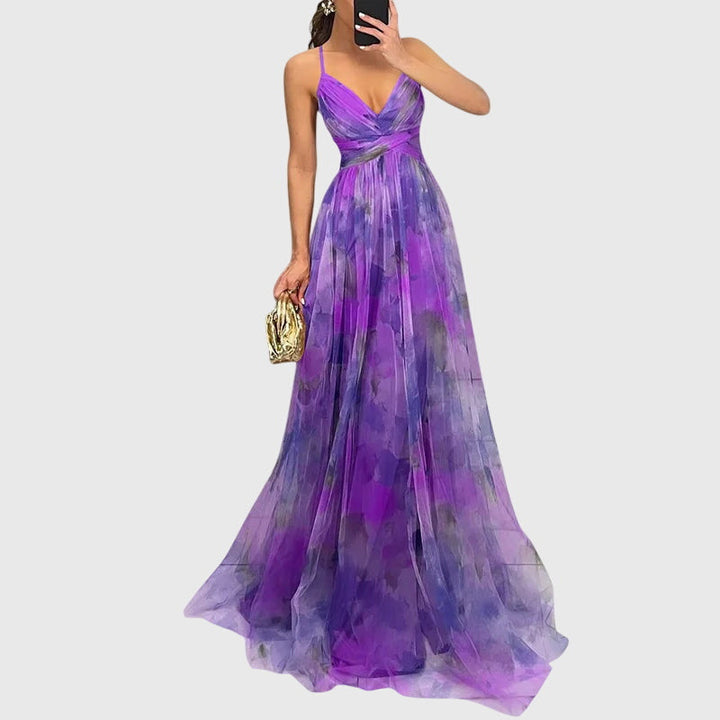Enchanting floral maxi dress for women, sleeveless with a flattering V-neck, great for spring parties.