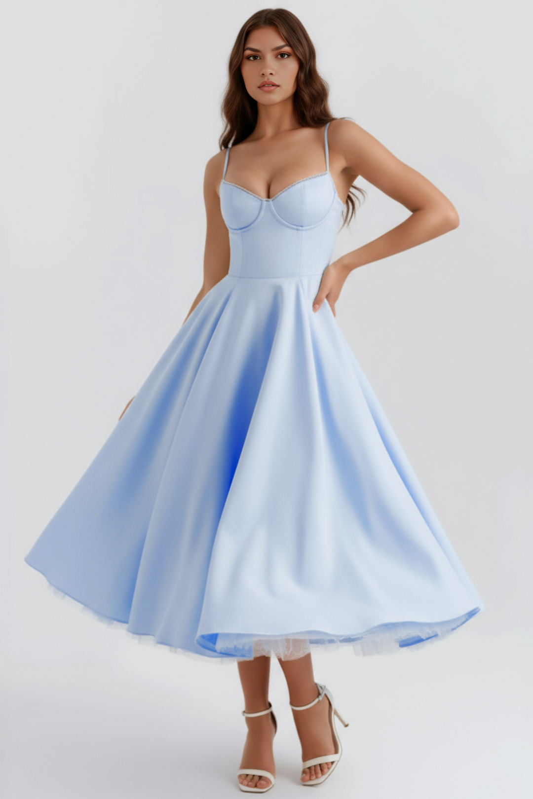 Chic women's celebration midi dress. Elegant & flattering for parties, cocktails, or summer occasion wear.