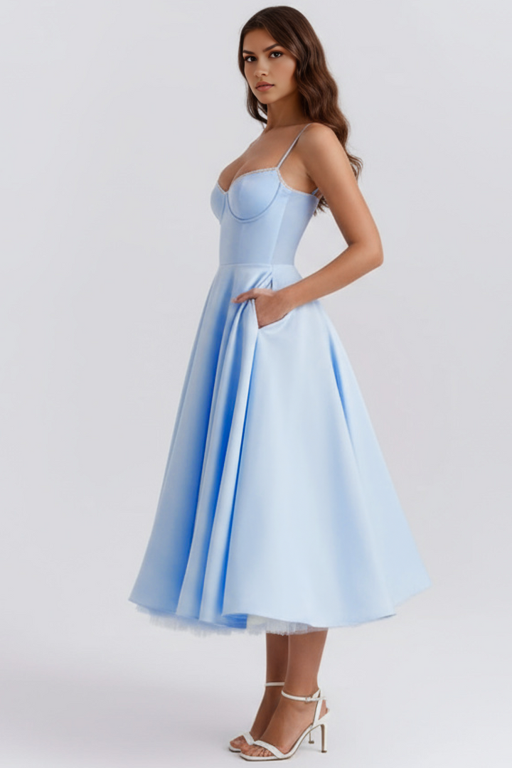 Flattering fit women's midi dress. An elegant celebration dress, ideal for cocktail parties & special occasions.