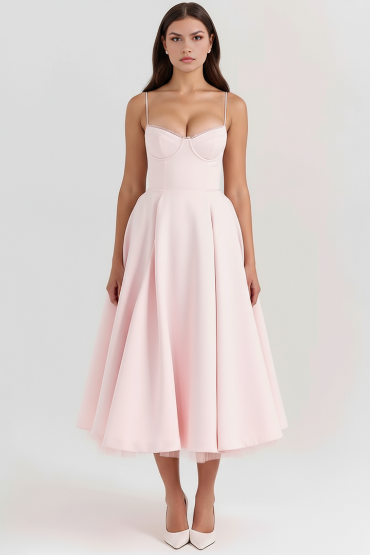 Elegant women's midi dress, perfect as a party dress, celebration dress, or chic occasion wear. Flattering fit.