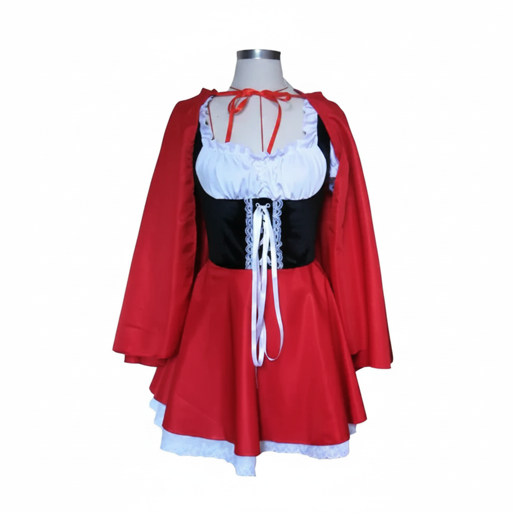 Official Women's Little Red Riding Hood hooded dress for adult fairytale costume party, Halloween dress-up.