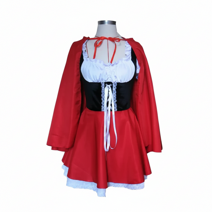 Official Women's Little Red Riding Hood hooded dress for adult fairytale costume party, Halloween dress-up.