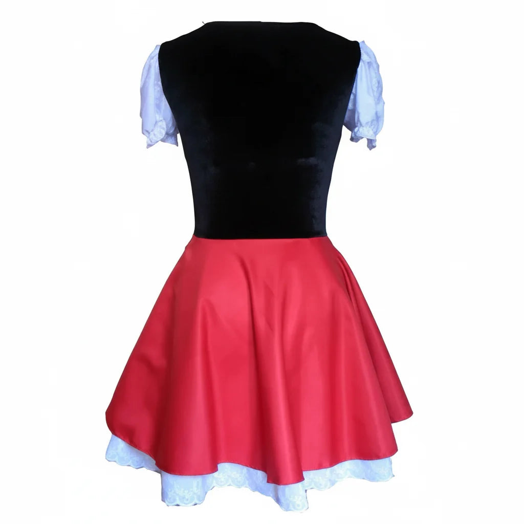 Enchanting Women's Red Riding Hood costume dress; perfect for Halloween, adult cosplay, or fairytale themed events.