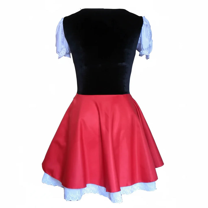 Enchanting Women's Red Riding Hood costume dress; perfect for Halloween, adult cosplay, or fairytale themed events.