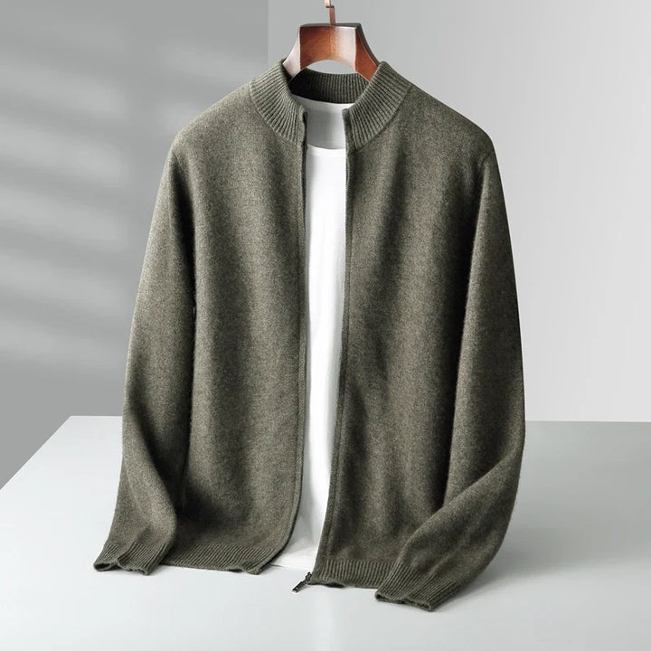 Sleek Essence Jacket: Back view, women's minimalist fashion, refined everyday style. Zip-up design.