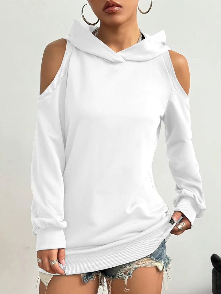 Women's Essentia Off-Shoulder Hoodie, a comfortable long sleeve top for casual and relaxed everyday fashion.