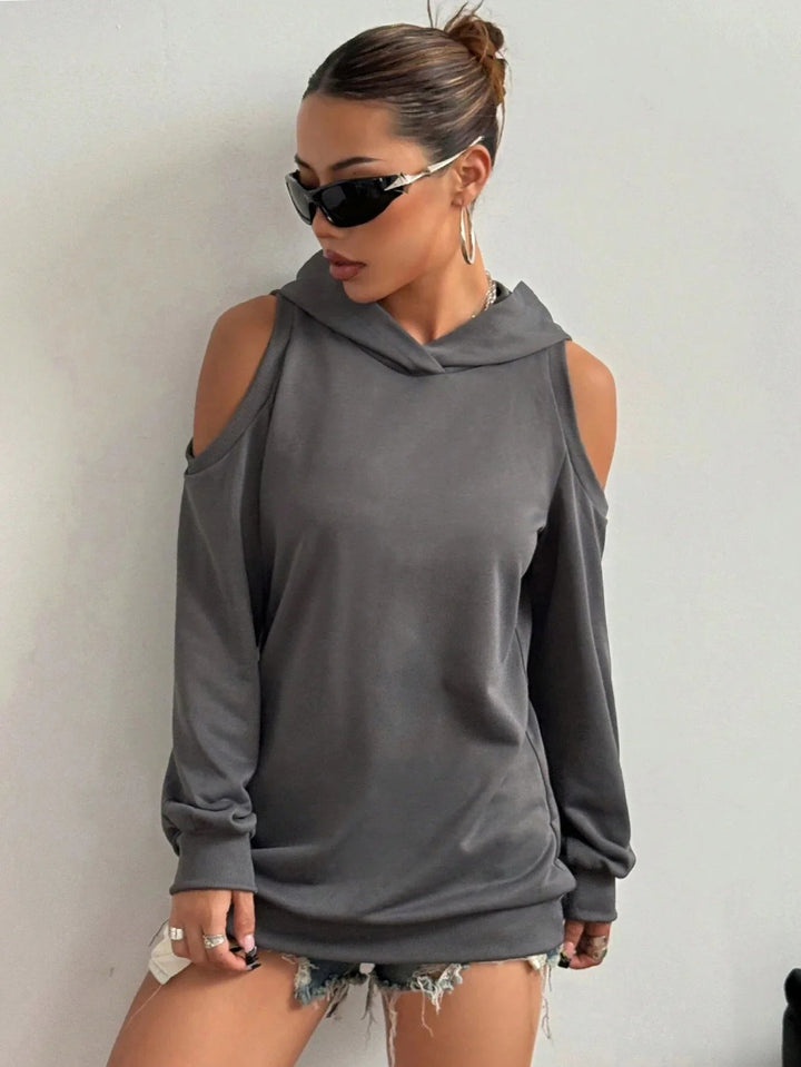 Women's Off-Shoulder Hoodie, perfect long sleeve layering piece for fall & spring casual fashion.