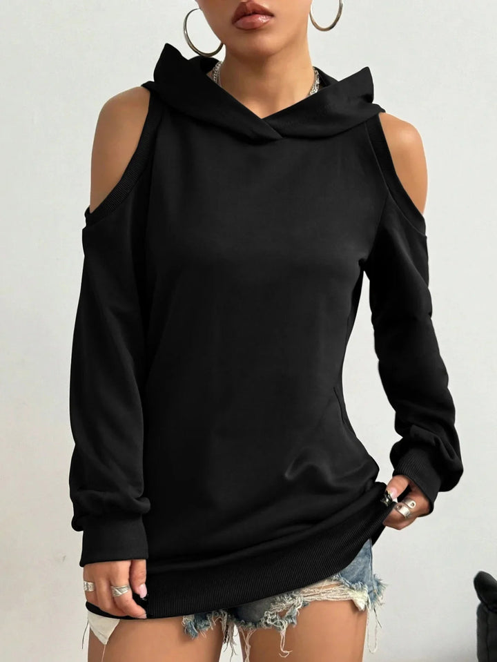 Comfortable women's off-shoulder hoodie, an everyday essential long sleeve top with a relaxed, modern fit.
