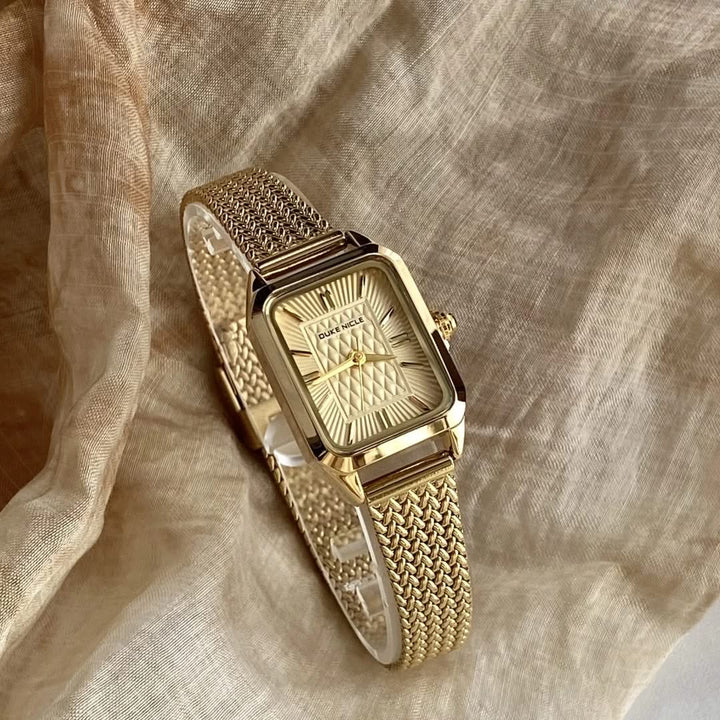 Adjustable clasp of a women's Estella elegant stainless steel wristwatch, ensuring secure & petite fit.