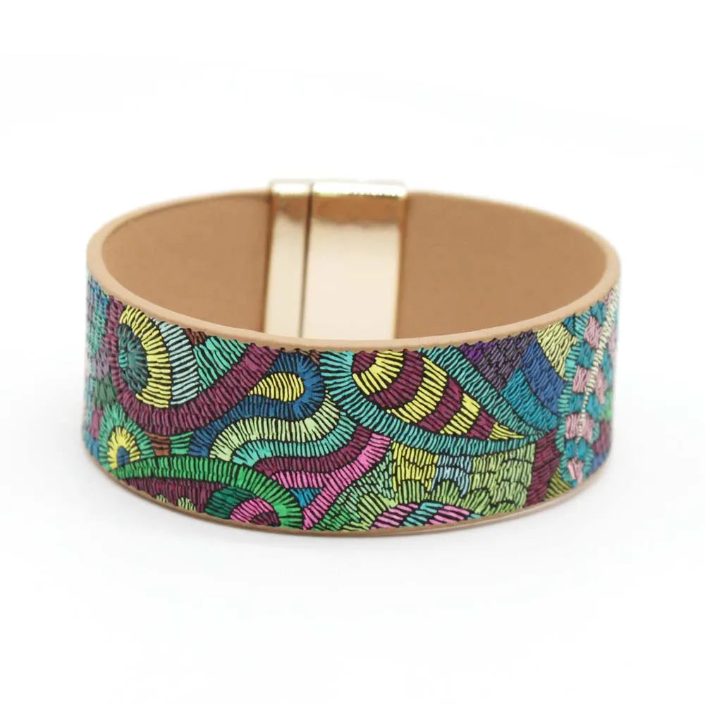 Genuine leather wrap bracelet for women, ethnic style, adjustable, a perfect boho chic accessory.