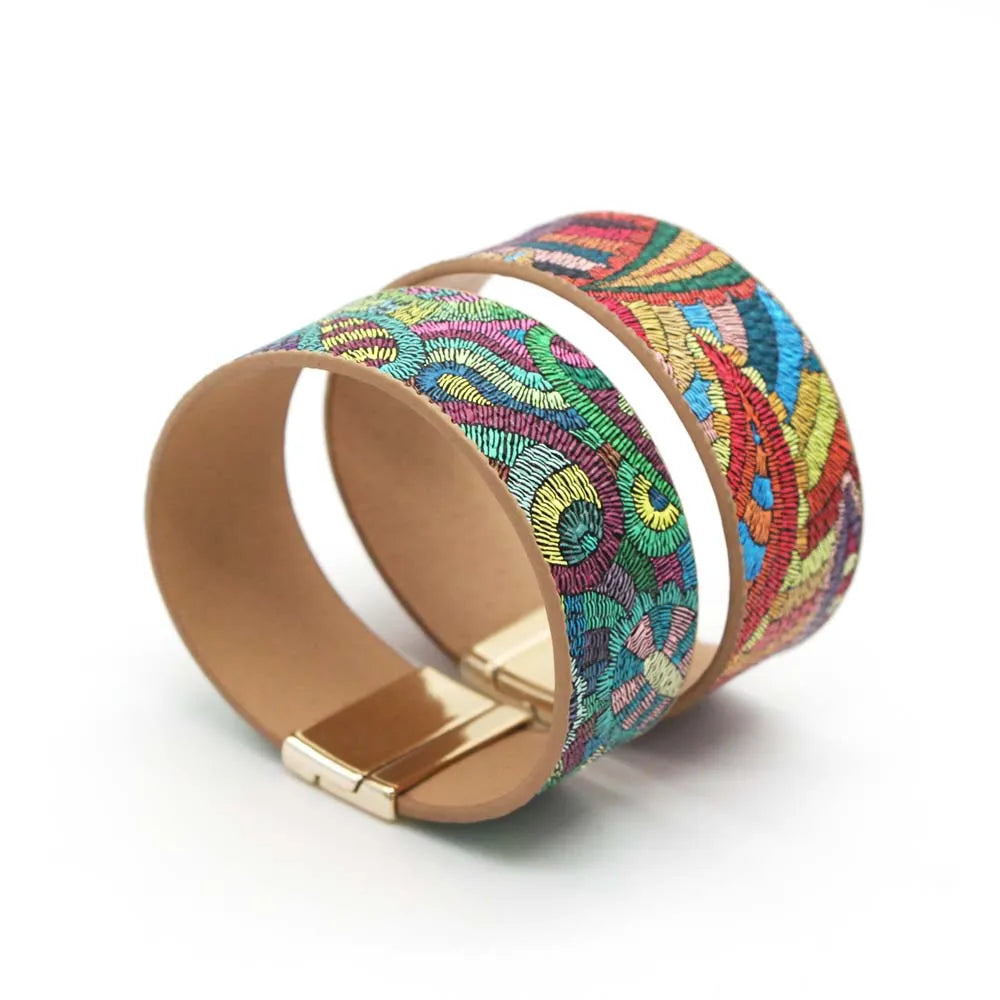 Handcrafted women's ethnic leather wrap bracelet, boho chic style, adding unique flair to any outfit.