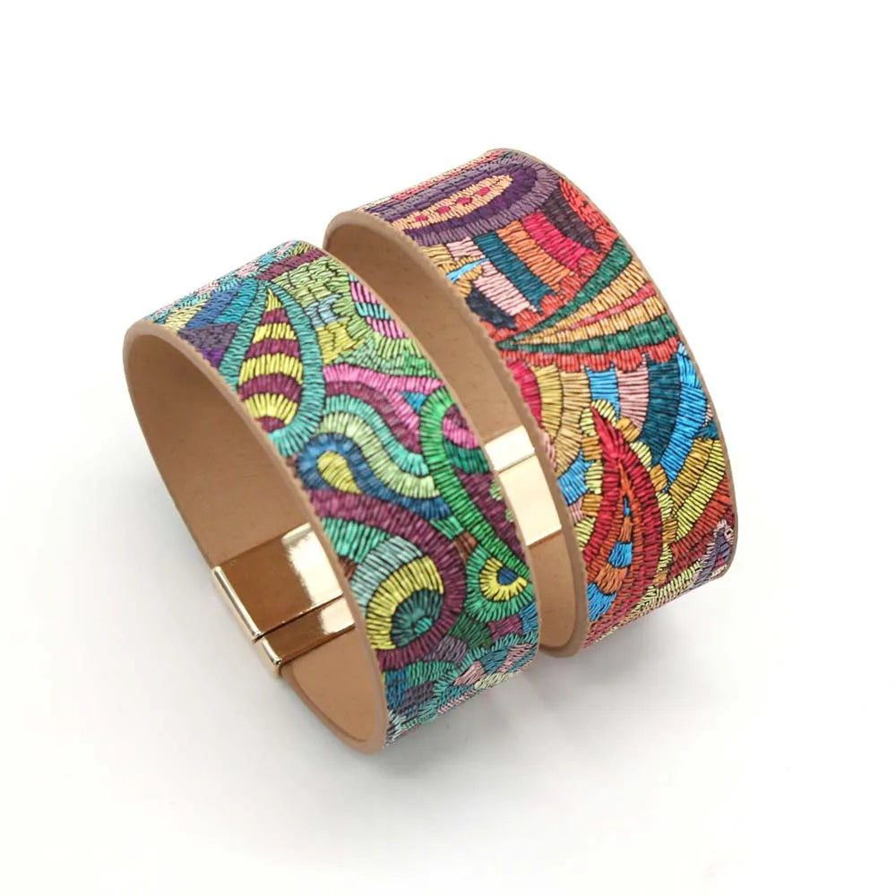 Stylish women's ethnic leather wrap bracelet, adjustable genuine leather, for a unique bohemian look.