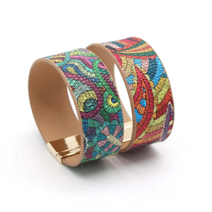 Boho chic women's genuine leather wrap bracelet, ethnic design, an adjustable & unique fashion accessory.