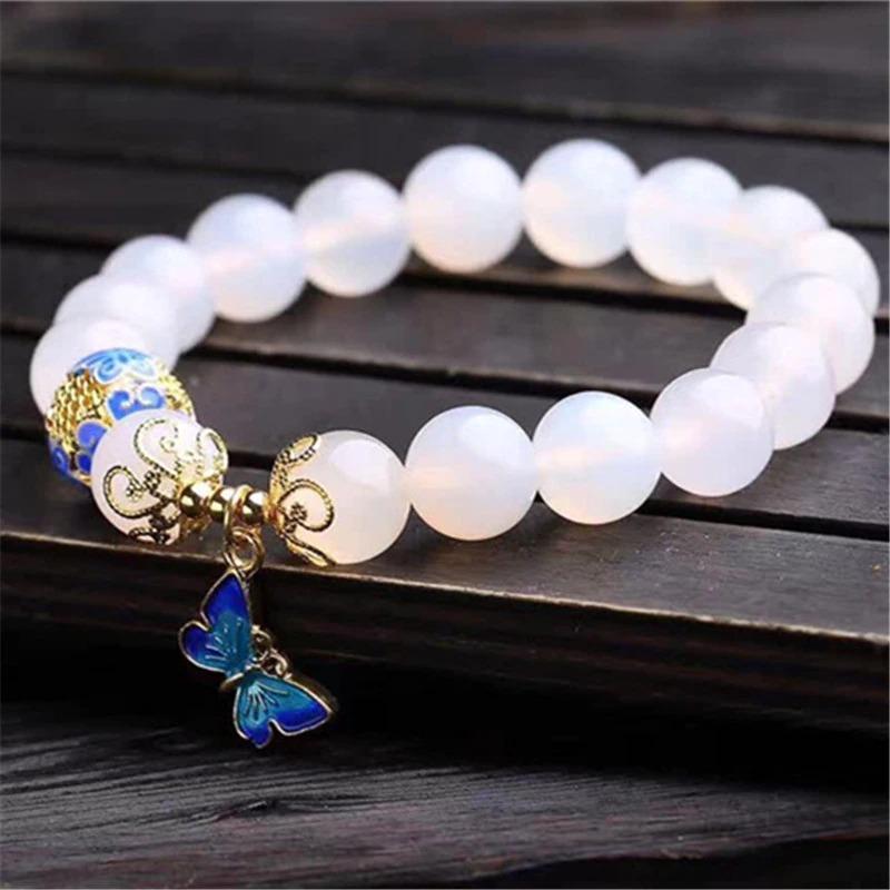 Butterfly white agate bracelet, women's spiritual jewelry for inner peace & protection