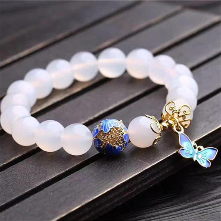 Evelina white agate butterfly bracelet, a handmade spiritual jewelry gift for women