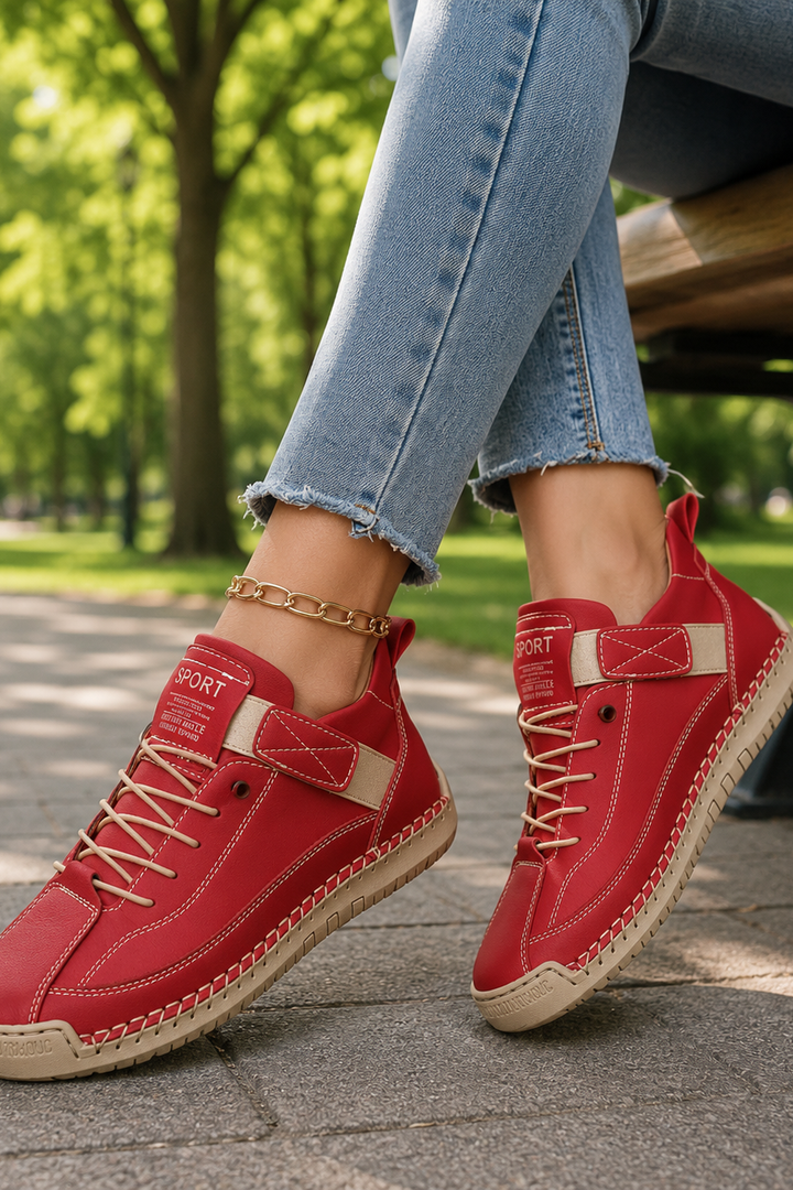 Women's comfort sneakers worn, showcasing their versatile design for walking and active lifestyles.