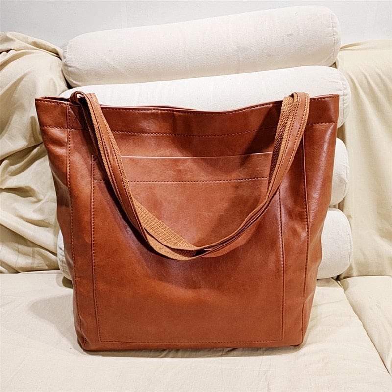 Robust women's vegan leather tote bag, a durable everyday shoulder bag designed for long-lasting style.
