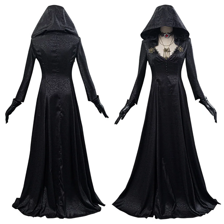 Women's Evil Village Vampire Lady cosplay costume, floor-length gothic dress, perfect for Halloween & conventions.